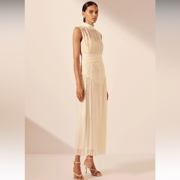 Clemence High Neck Midi Dress - Cream - Picture 3 of 13